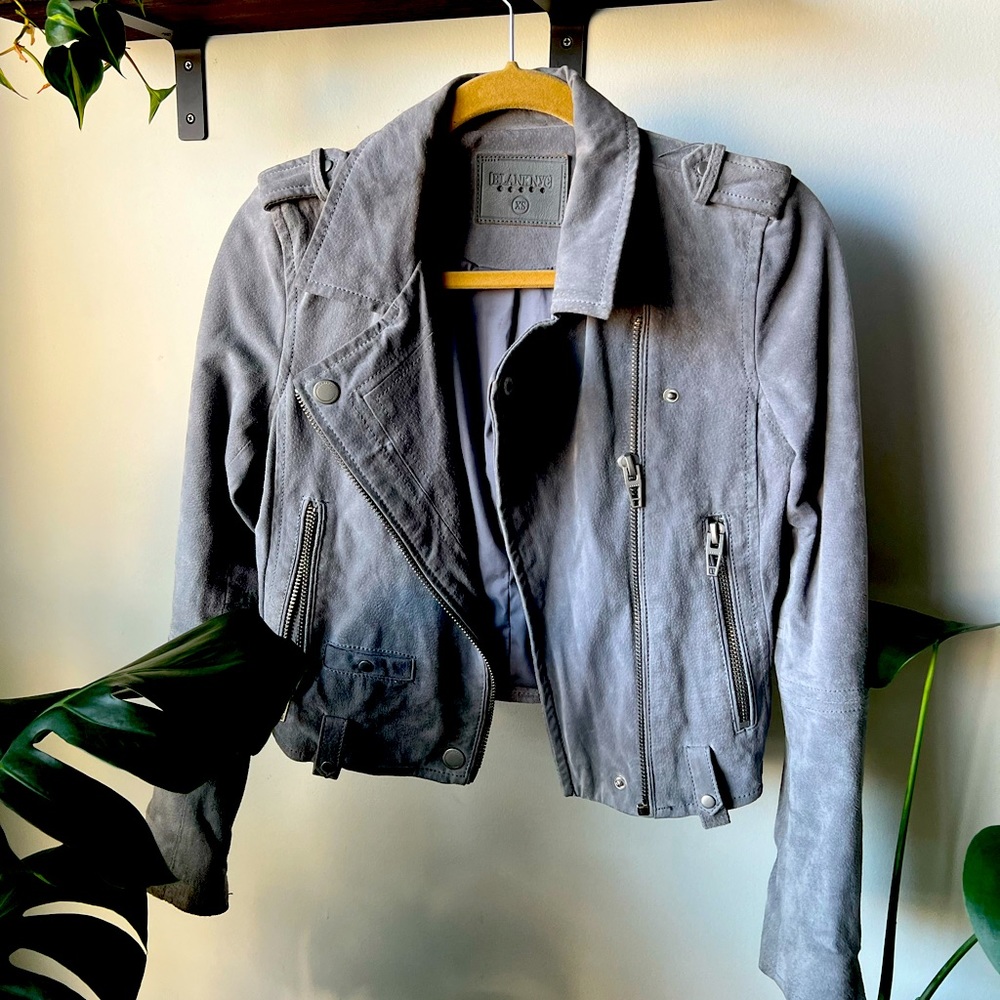 100% leather jacket, BLANK NYC. Dusty blue